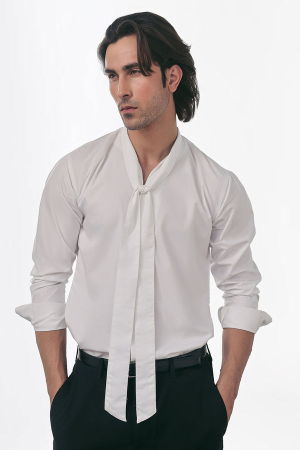 White Flowing Shirt With Tie Detail