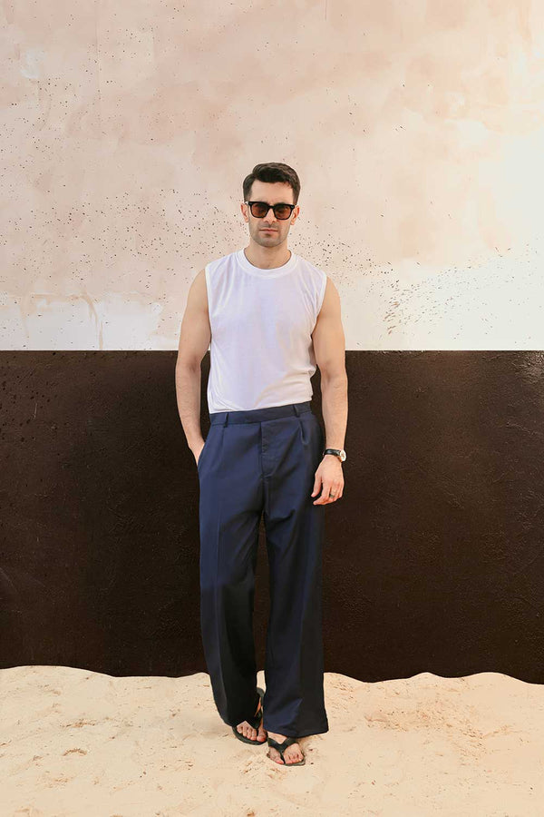 Navy Blue Wide Leg Trousers
