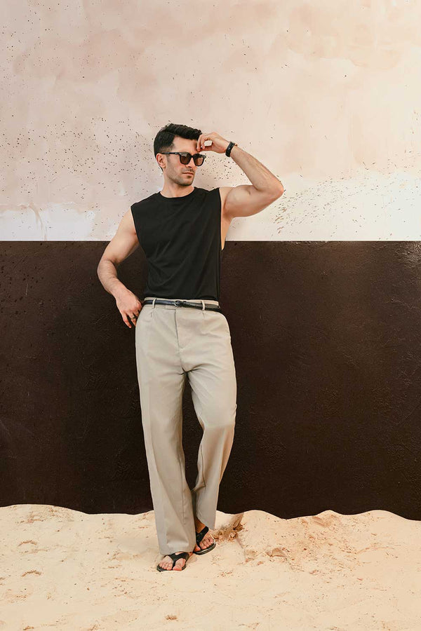 Beige Wide Leg Trousers