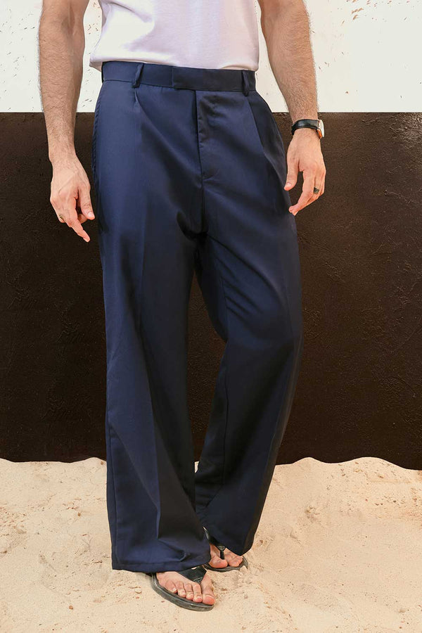 Navy Blue Wide Leg Trousers