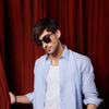 Light Blue Relaxed Linen Shirt With Cutaway Collar