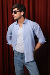 Light Blue Relaxed Linen Shirt With Cutaway Collar