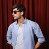 Light Blue Relaxed Linen Shirt With Cutaway Collar