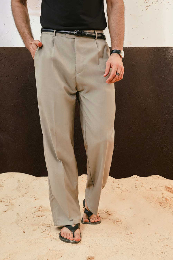 Beige Wide Leg Trousers