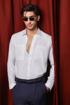 White Relaxed Linen Shirt With Chest Pockets