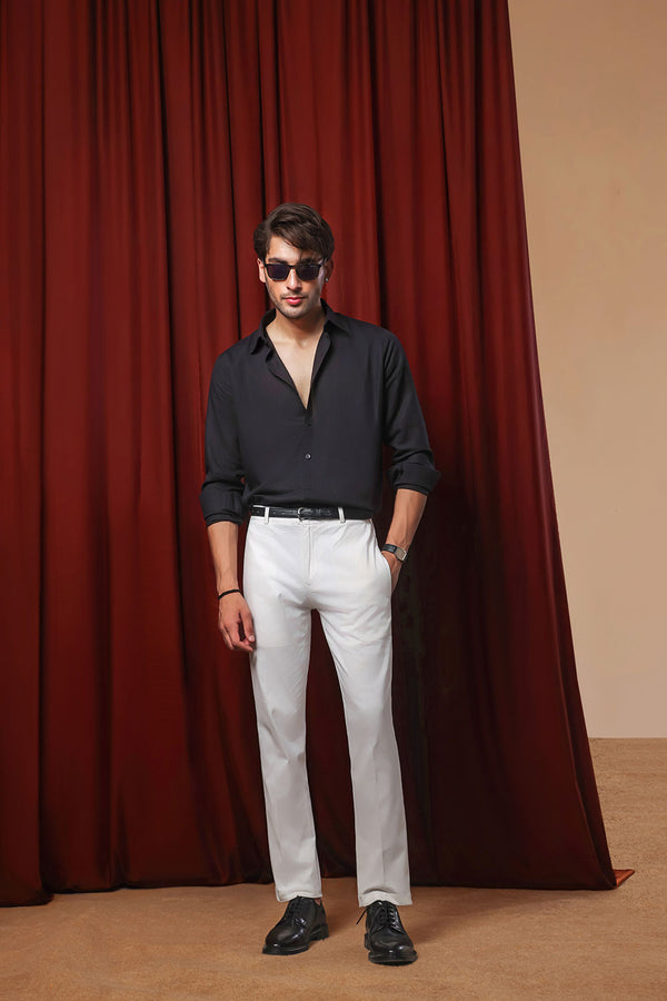 Black Relaxed Linen Shirt With Cutaway Collar