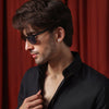 Black Relaxed Linen Shirt With Cutaway Collar
