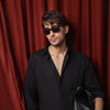 Black Relaxed Linen Shirt With Cutaway Collar