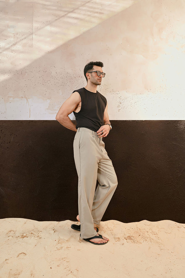Beige Wide Leg Trousers