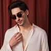 Peach Relaxed Linen Shirt With Cutaway Collar