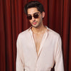 Peach Relaxed Linen Shirt With Cutaway Collar