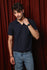 Navy Blue Plisse Johnny Collar Polo