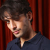 Navy Blue Plisse Johnny Collar Polo