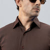 Brown Premium Viscose Linen Shirt With Cutaway Collar