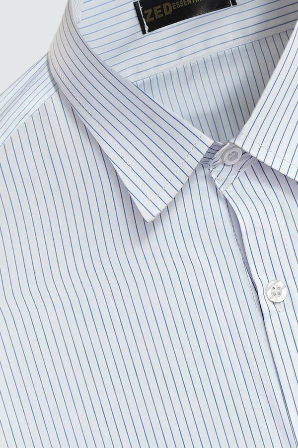 White and Blue Striped Premium Cotton Shirt