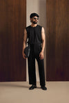 Black Viscose Lux Wide-Leg Trouser with Front Buckle