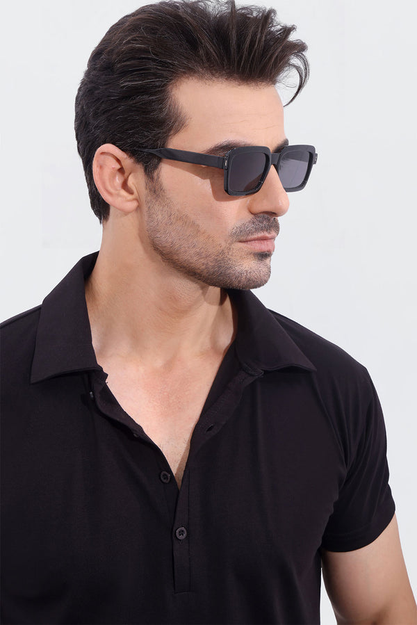 Black Jersey Long Placket Polo