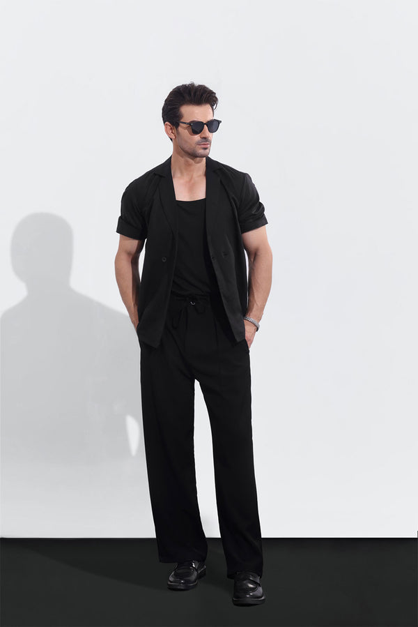 Black Linen Short Sleeve Double Breasted shirt