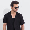 Black Linen Short Sleeve Double Breasted shirt