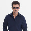 Navy Blue Linen Half Placket Shirt