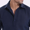 Navy Blue Linen Half Placket Shirt