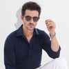 Navy Blue Linen Half Placket Shirt