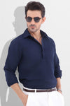 Navy Blue Linen Half Placket Shirt
