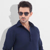 Navy Blue Linen Half Placket Shirt