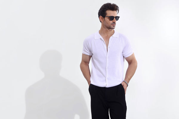 White Signature Knitted Soft Cotton Shirt