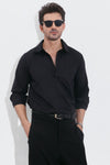 Black Linen Half Placket Shirt