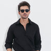 Black Linen Half Placket Shirt