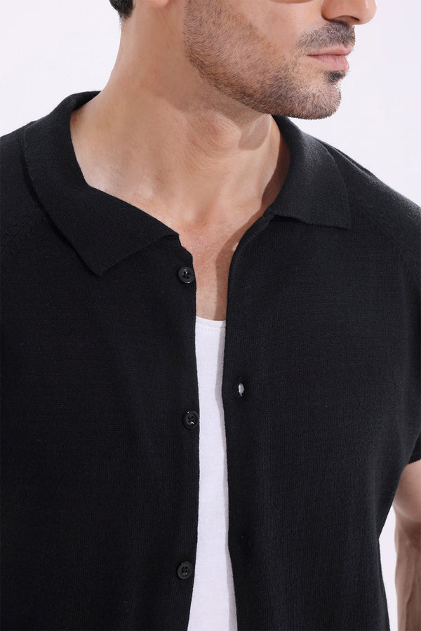 Black Signature Knitted Soft Cotton Shirt
