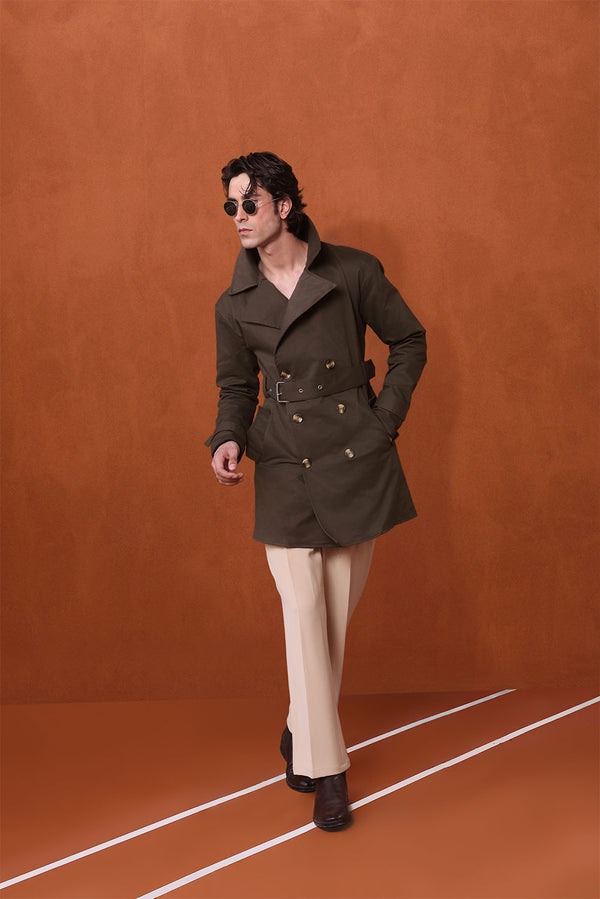 Khaki Green Twill Trench Coat