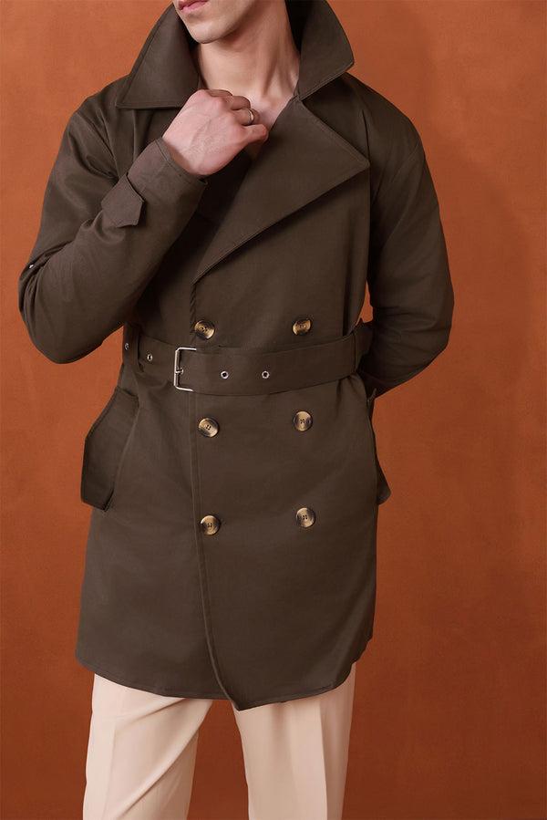 Khaki Green Twill Trench Coat