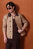 Beige Canvas Jacket With Brown Collar Detail