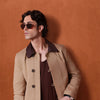 Beige Canvas Jacket With Brown Collar Detail
