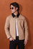 Beige Canvas Jacket With Black Suede Collar Detail