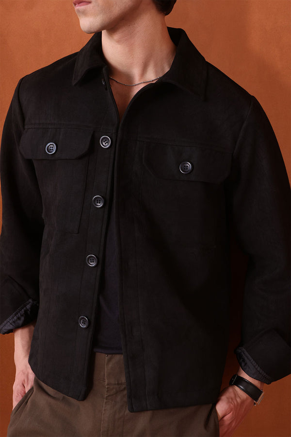 Black Suede Two Button Shacket