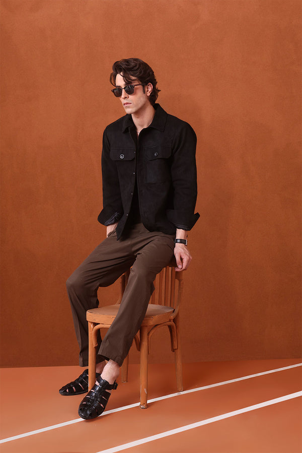 Black Suede Two Button Shacket