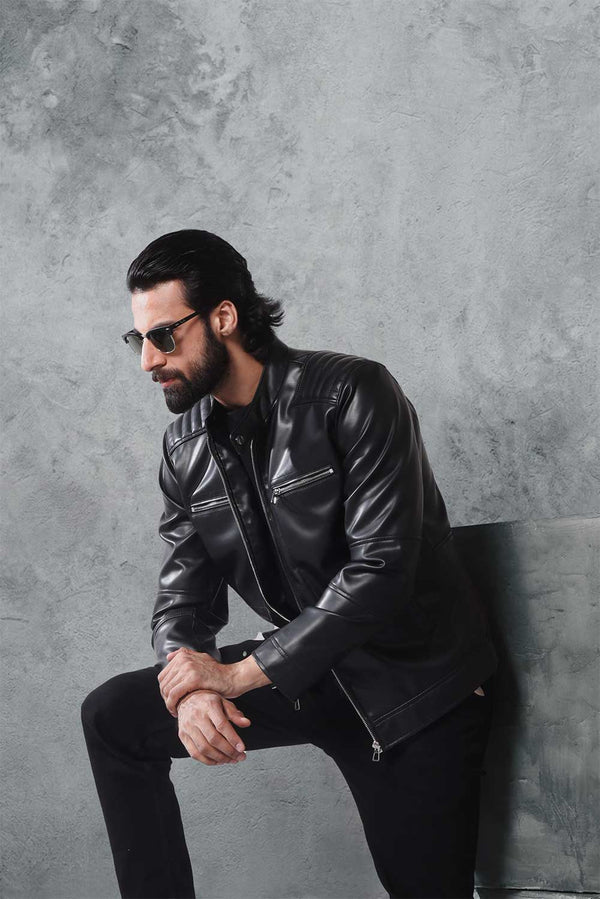 Black Faux Leather Racer Jacket