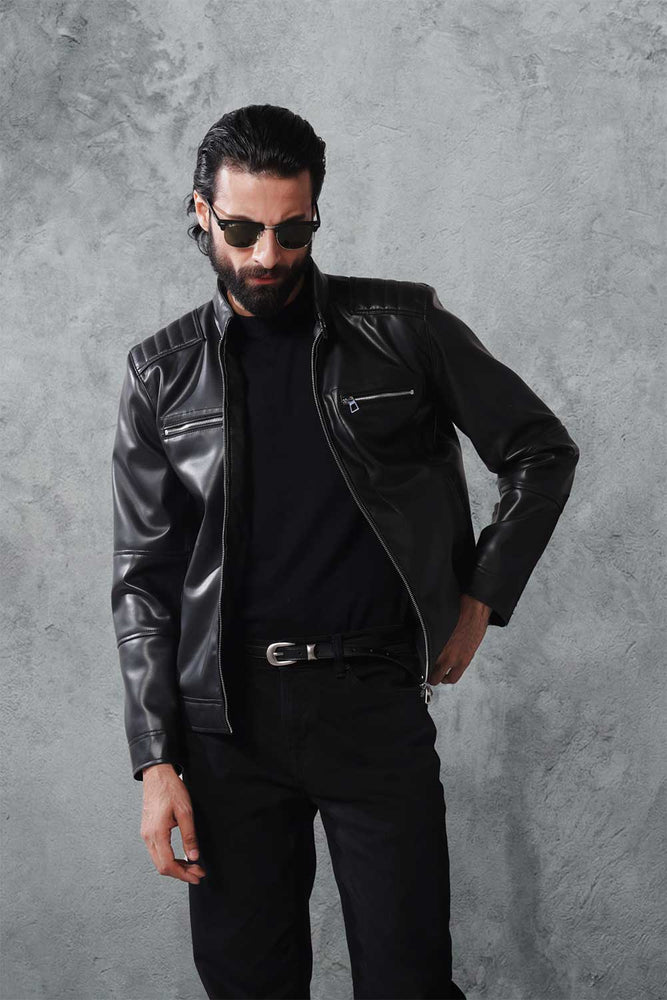Black Faux Leather Racer Jacket
