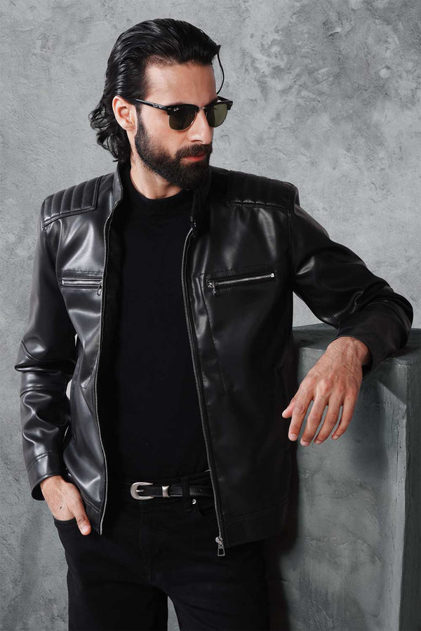 Black Faux Leather Racer Jacket