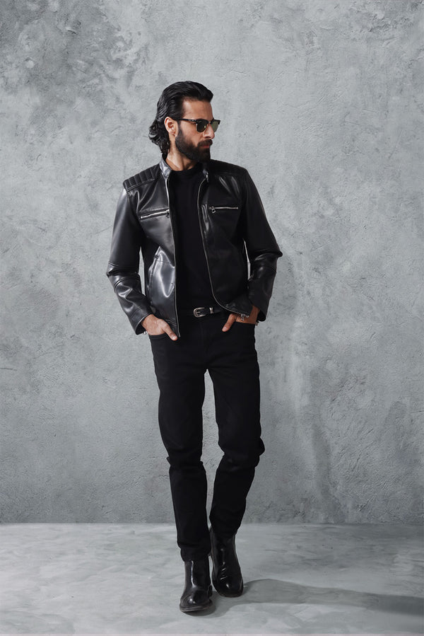 Black Faux Leather Racer Jacket