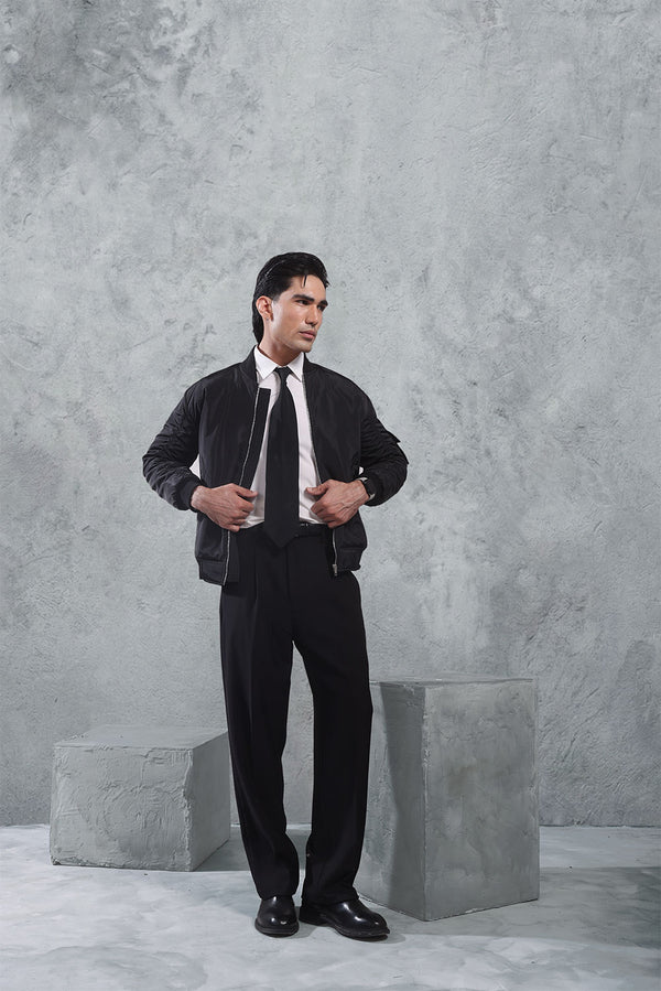 Black Nylon Bomber Jacket