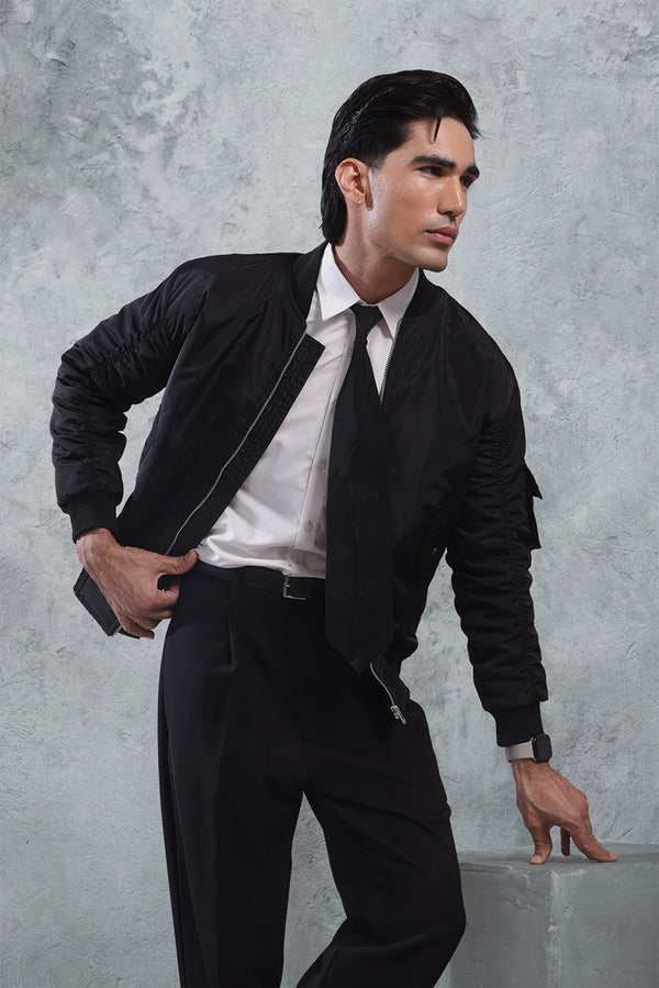 Black Nylon Bomber Jacket