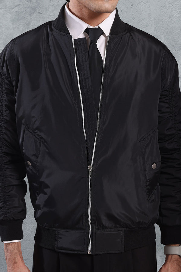 Black Nylon Bomber Jacket