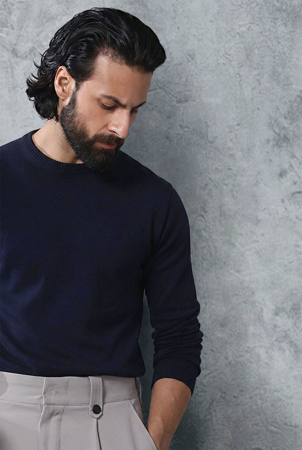Navy Blue HQ Knitted Full Sleeves T-shirt