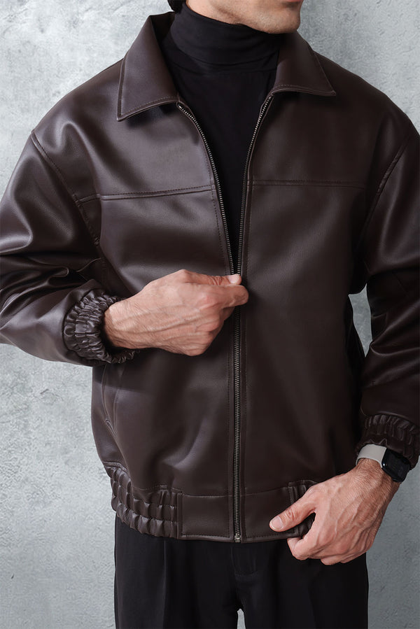 Relaxed Faux Leather Aviator Jacket