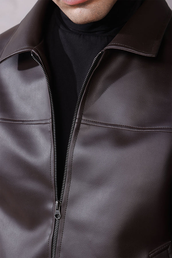 Relaxed Faux Leather Aviator Jacket