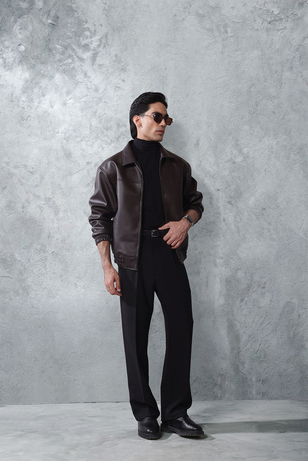 Relaxed Faux Leather Aviator Jacket